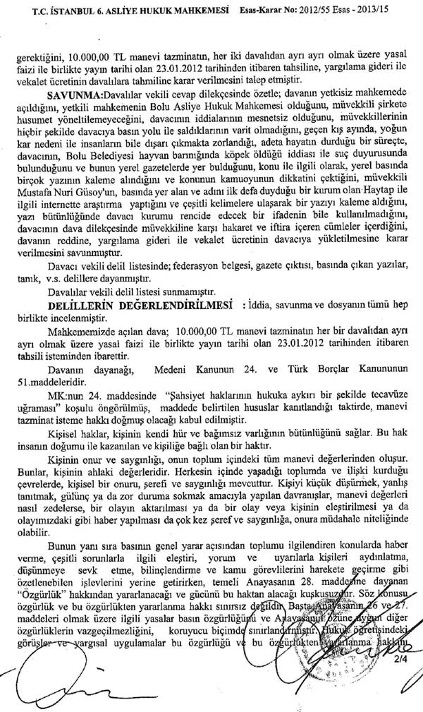 Bolu Gündem Gazetesi HAYTAP’a Hakaretten Tazminata Mahkum Oldu !